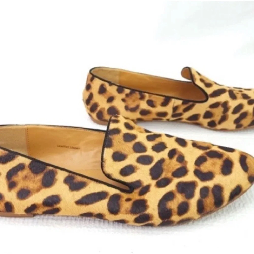 J Crew Factory Leopard Print Calf Hair Leather Flats Loafers Womens 8 Animal - Picture 3 of 5